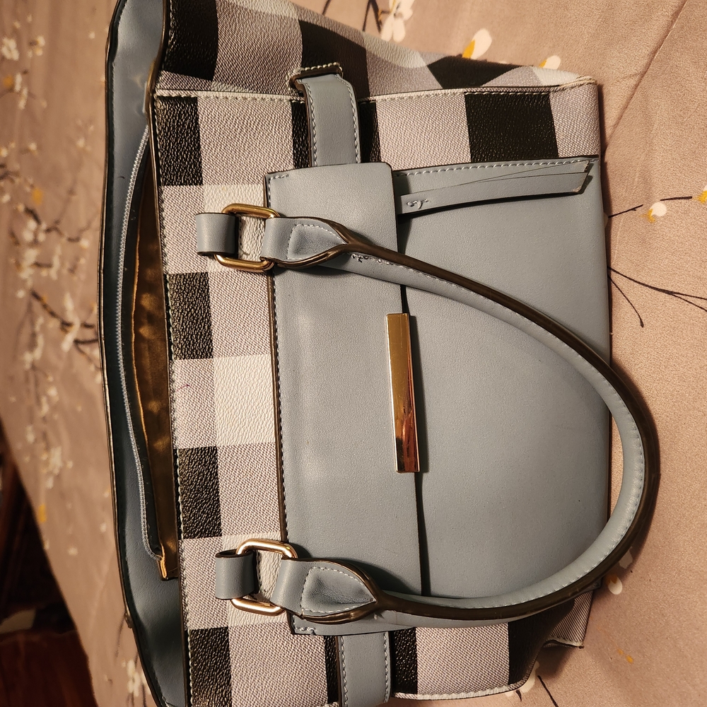 Not Rated Blue and Black Satchel with Modern Geometric Design